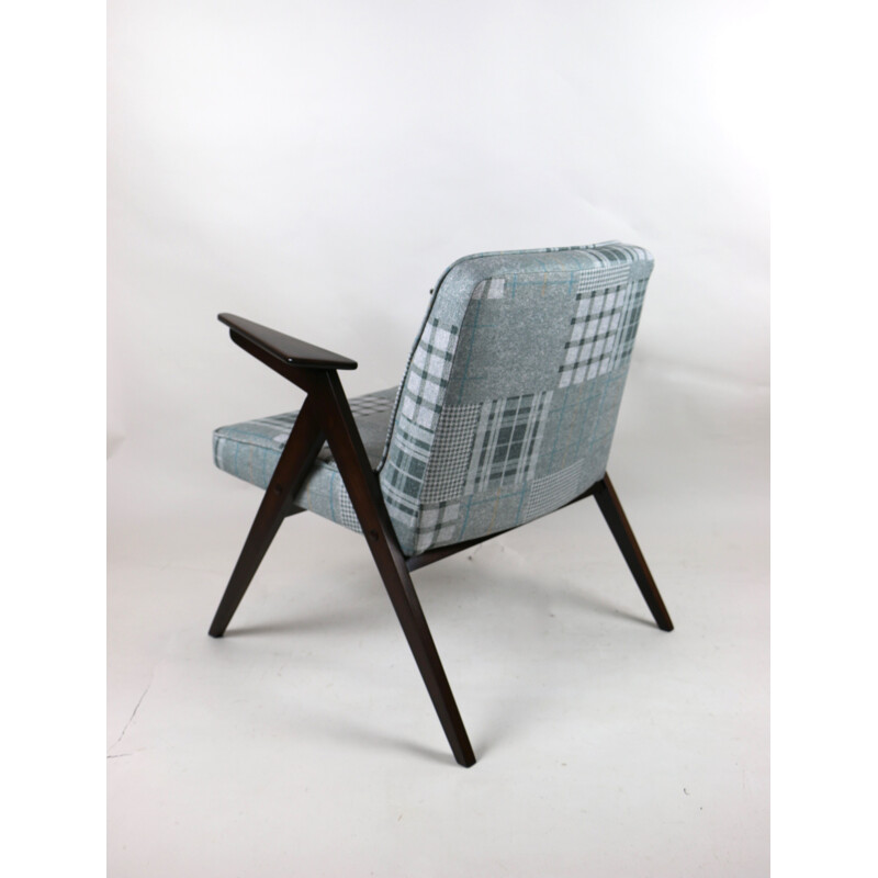 Mid-century grey-blue chequered bunny armchair by Józef Chierowski, 1970s