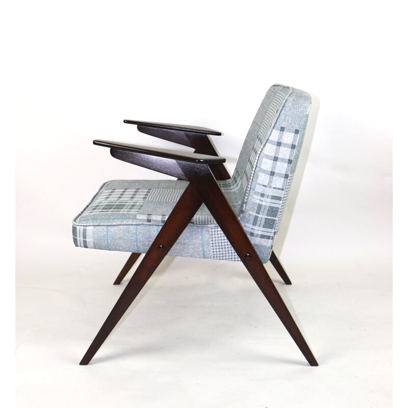 Silla de conejo vintage en damero gris-azul de Józef Chierowski, 1970