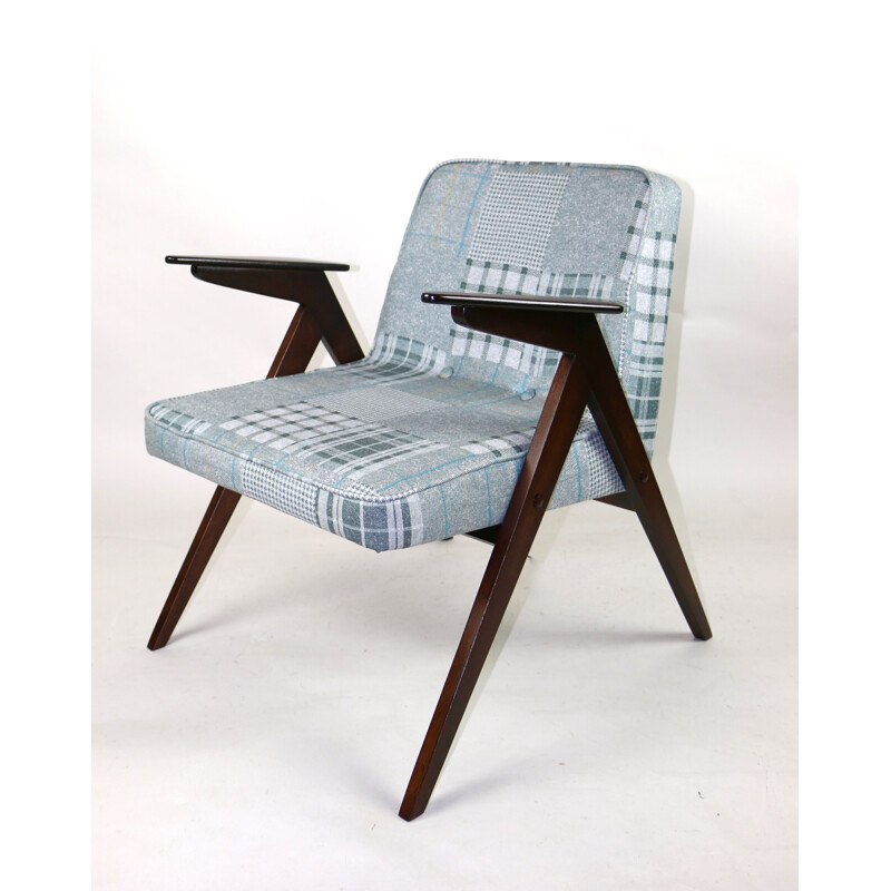 Silla de conejo vintage en damero gris-azul de Józef Chierowski, 1970