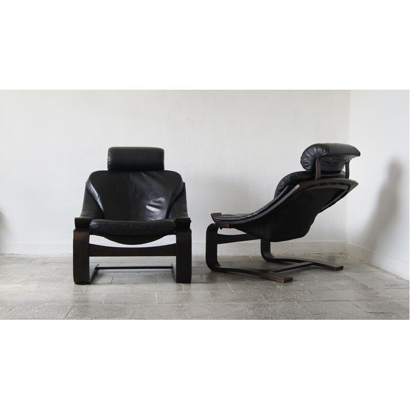 2 chaises longues en cuir kroken suédois vintage par Åke Fribytter pour Nelo, 1970