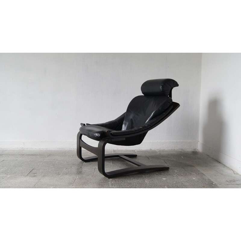 Set of 2 mid-century swedish kroken leather lounge chairs by Åke Fribytter for Nelo, 1970s