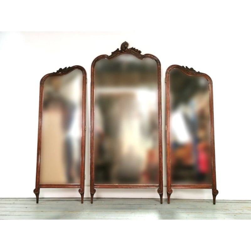 Espelho Vintage Rococo vitoriano de quarto triplo Louis XV, 1900