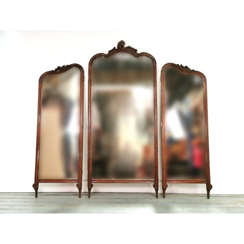 Triple miroir écran de chambre vintage de Victorien Rococo Louis XV, 1900