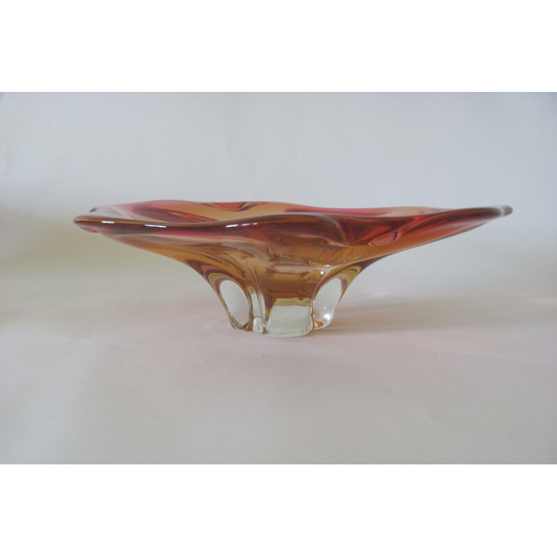 Vintage metalurgic glass bowl, Czechoslovakia 1960s