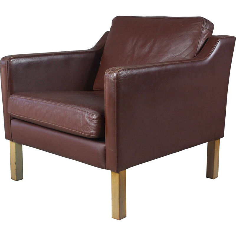 Danish vintage brown leather armchair, 1970s