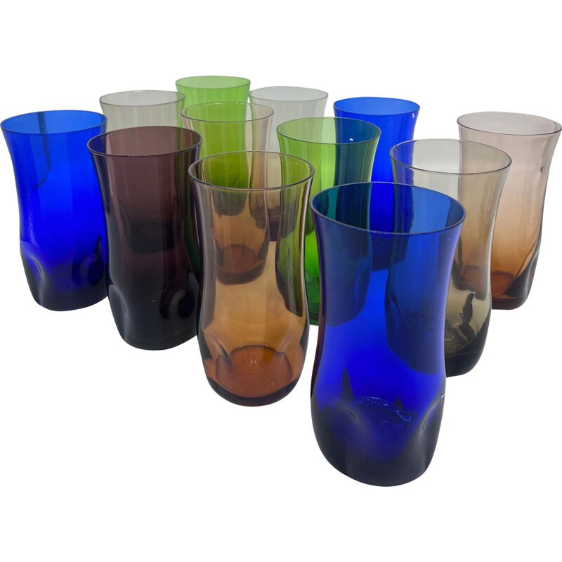 Set van 12 vintage gekleurde glazen, 1970