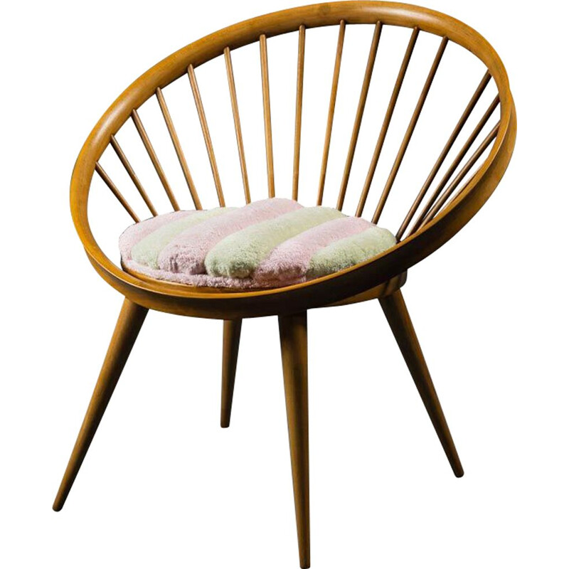 Cadeira de braços circular Vintage com armação de madeira, 1960