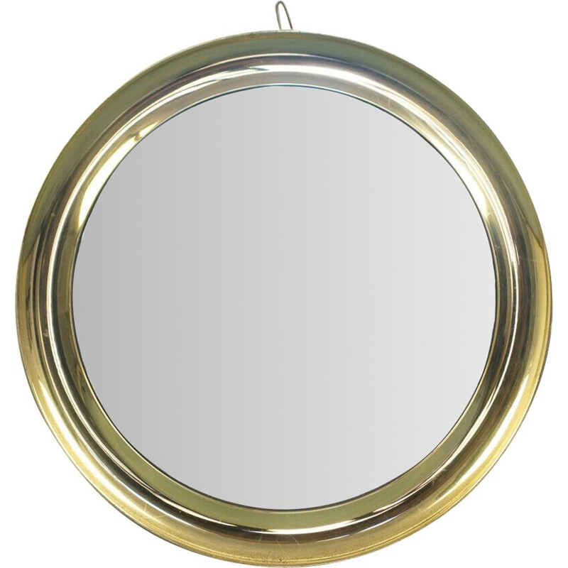 Espelho de parede Vintage com moldura metálica circular de Sergio Mazza, 1960