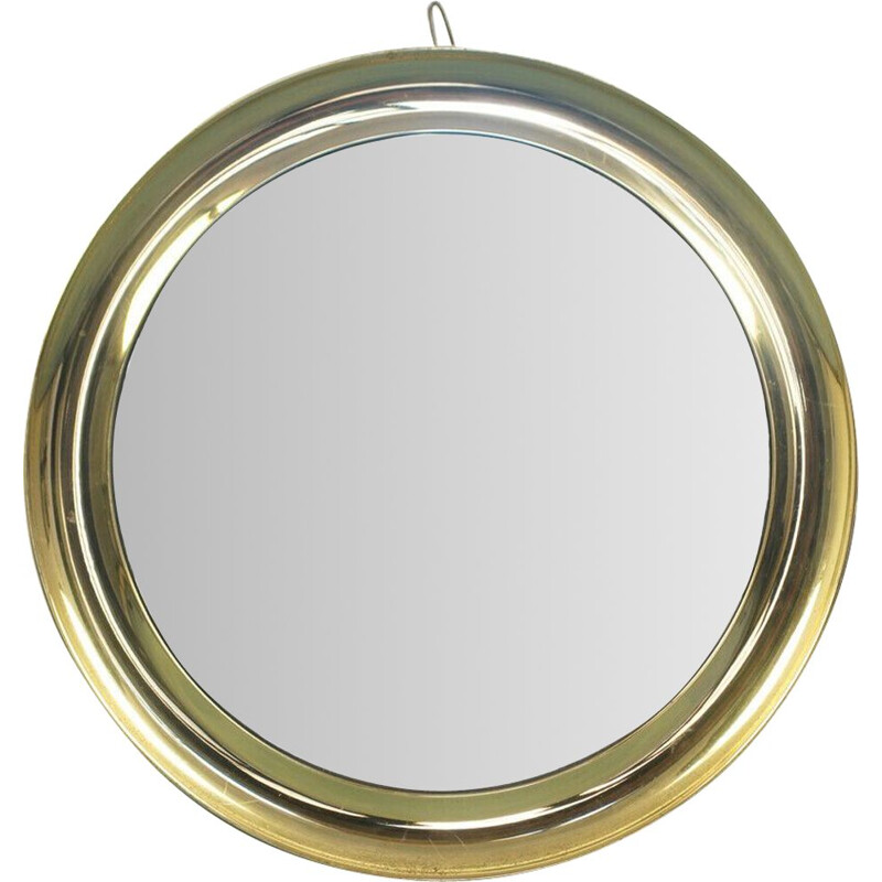 Vintage wall mirror with circular metal frame by Sergio Mazza, 1960