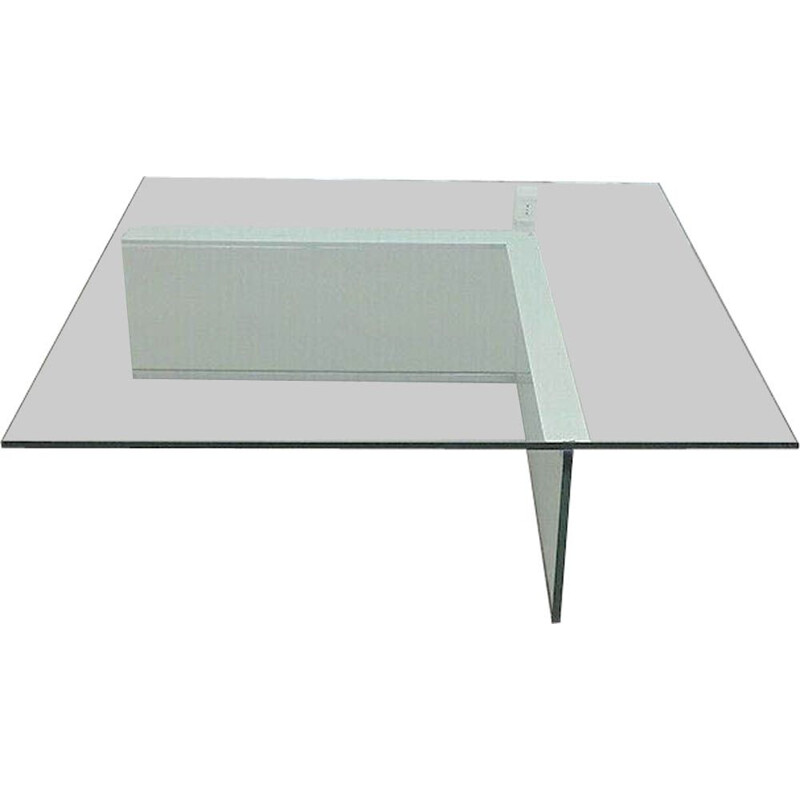 Vintage glass and chrome steel coffee table with tempered glass shelf, 1970