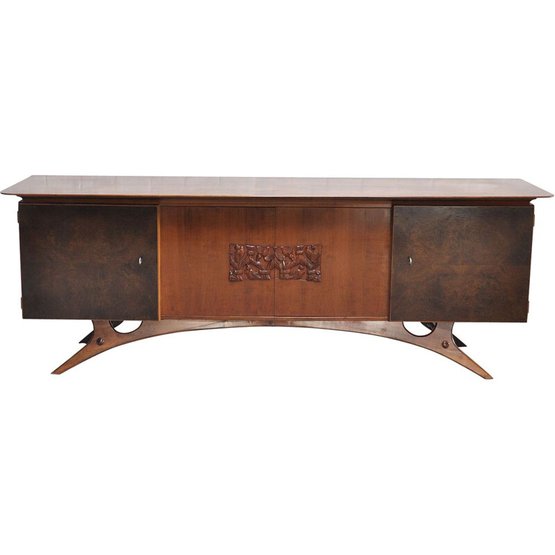 Italian modernist vintage sideboard with bas-relief carving, 1960s