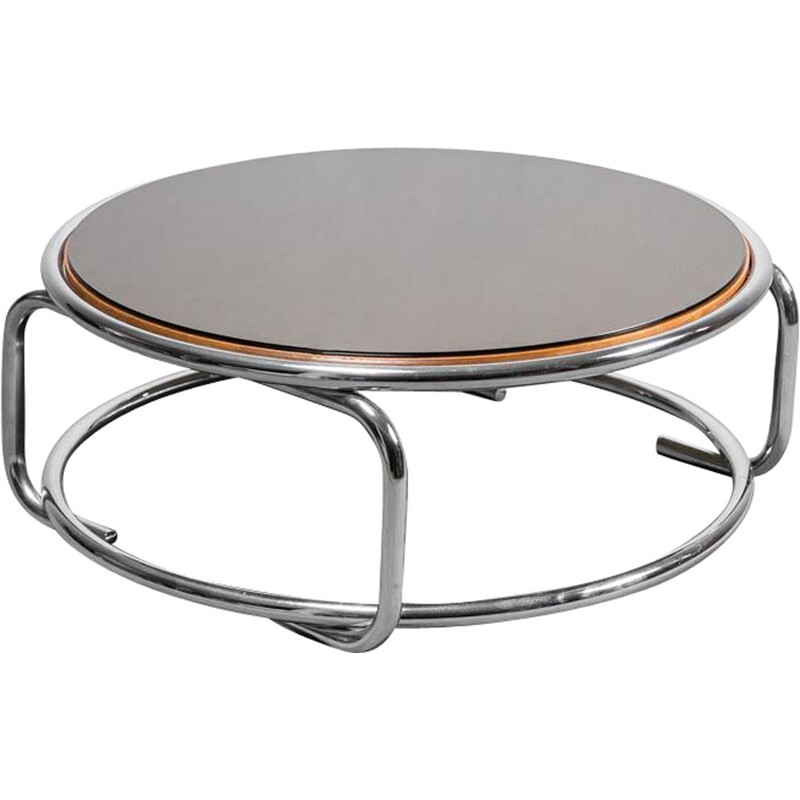 Vintage chrome-plated metal and glass coffee table, 1970