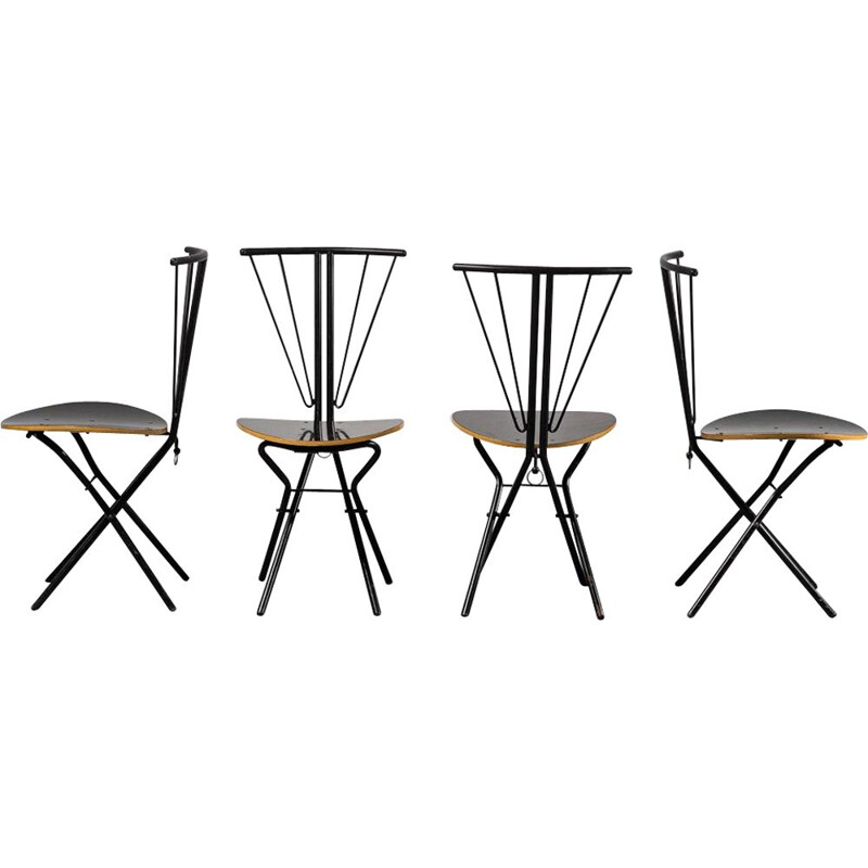 Ensemble de 4 chaises vintage en métal et bois, 1970