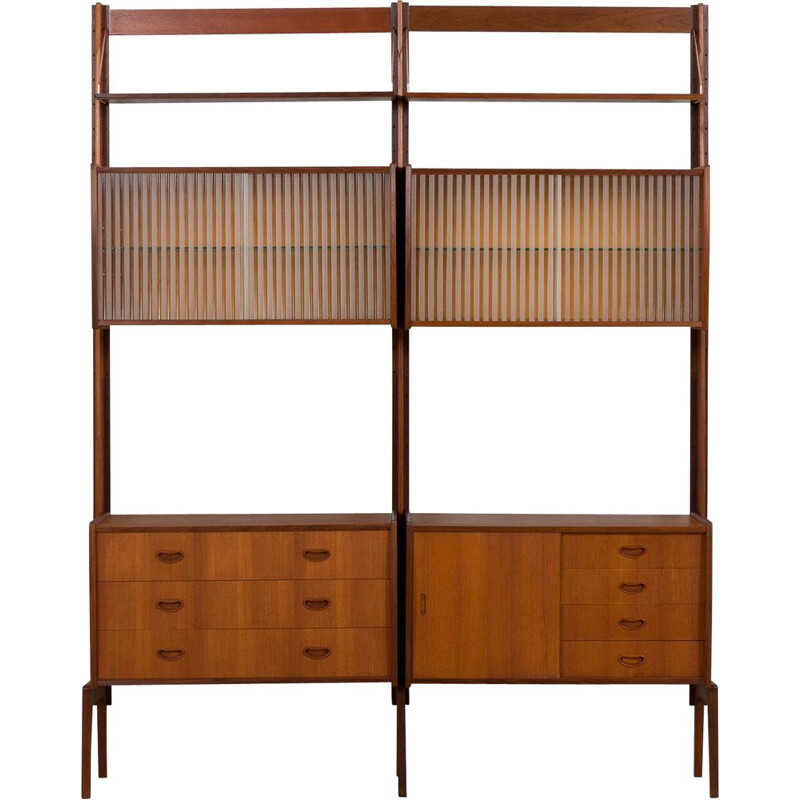 Scandinavian mid century wall unit with 2 glass cabinets, 1960s