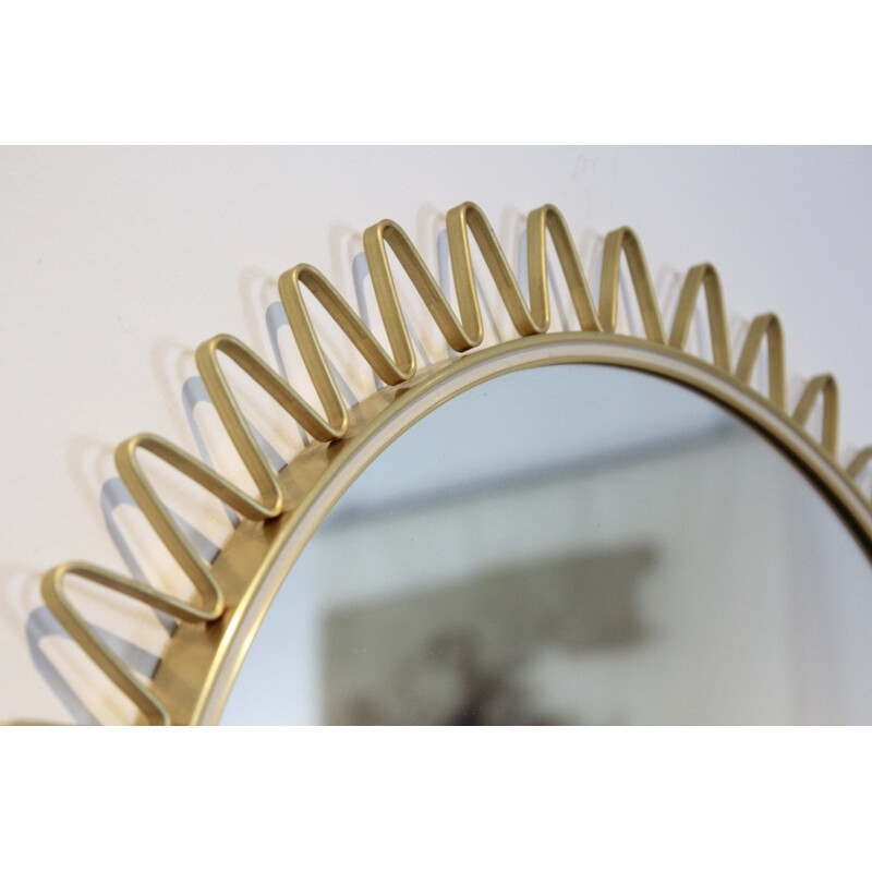 Round vintage mirror "soleil" in brass, France 1960