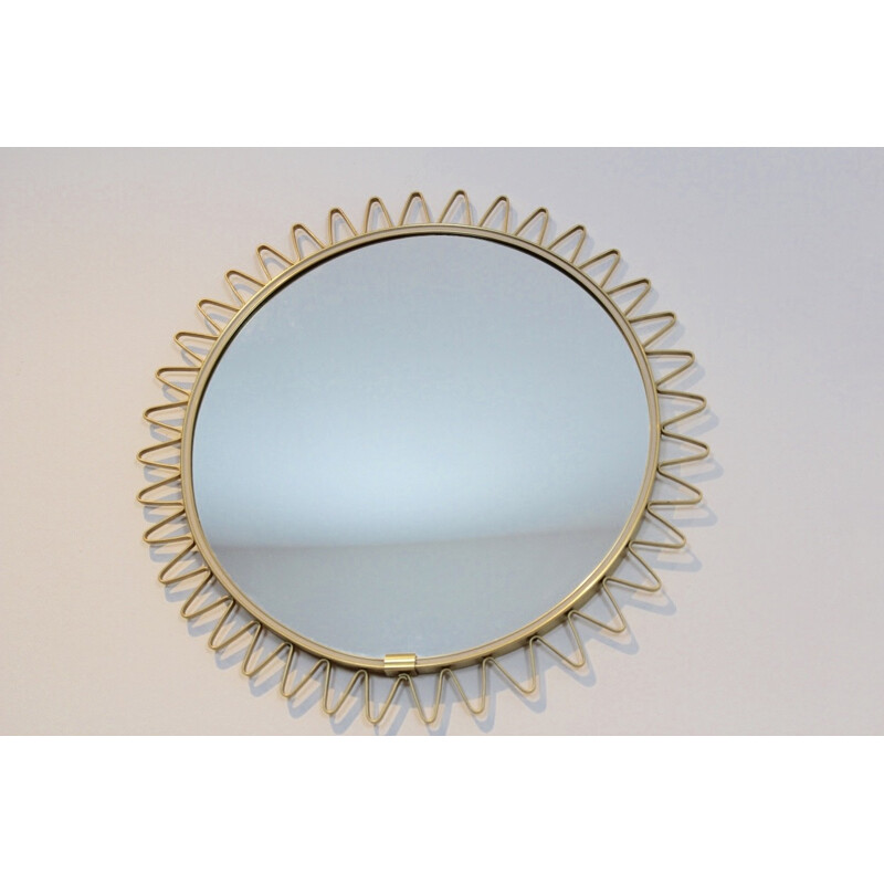 Round vintage mirror "soleil" in brass, France 1960