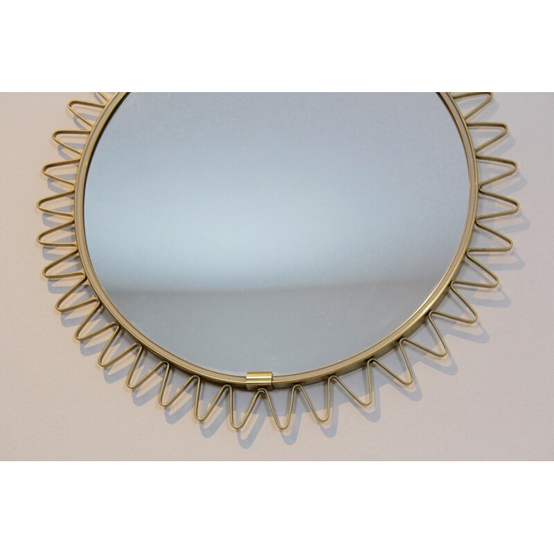 Round vintage mirror "soleil" in brass, France 1960