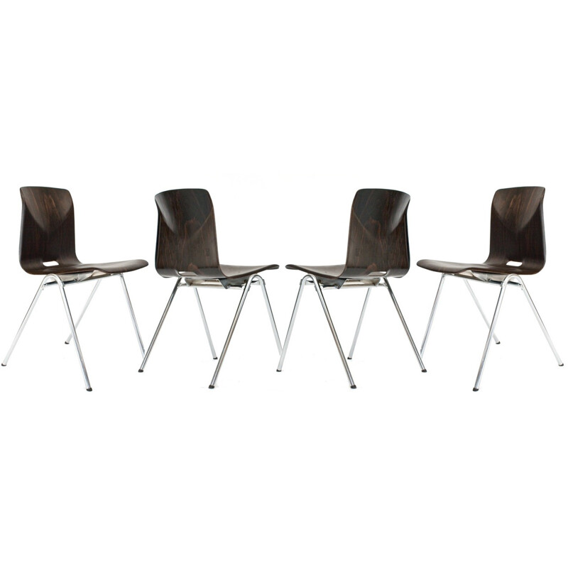 Set of 4 Dutch Galvanitas school chairs model n0.25 - 1960s