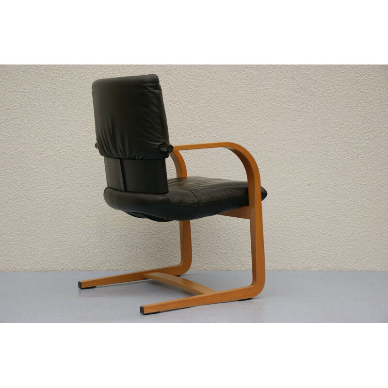 Juego de 6 sillas cantilever de cuero vintage Figura de Mario Bellini para Vitra, 1990