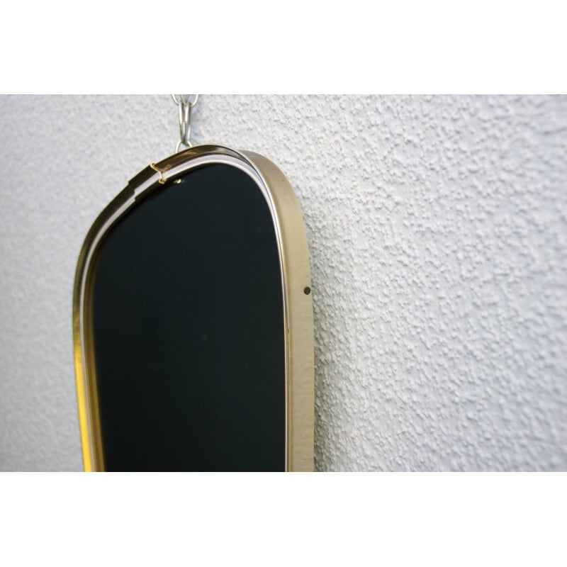 Specchio da parete vintage produkte cornice in metallo dorato, Germania 1950