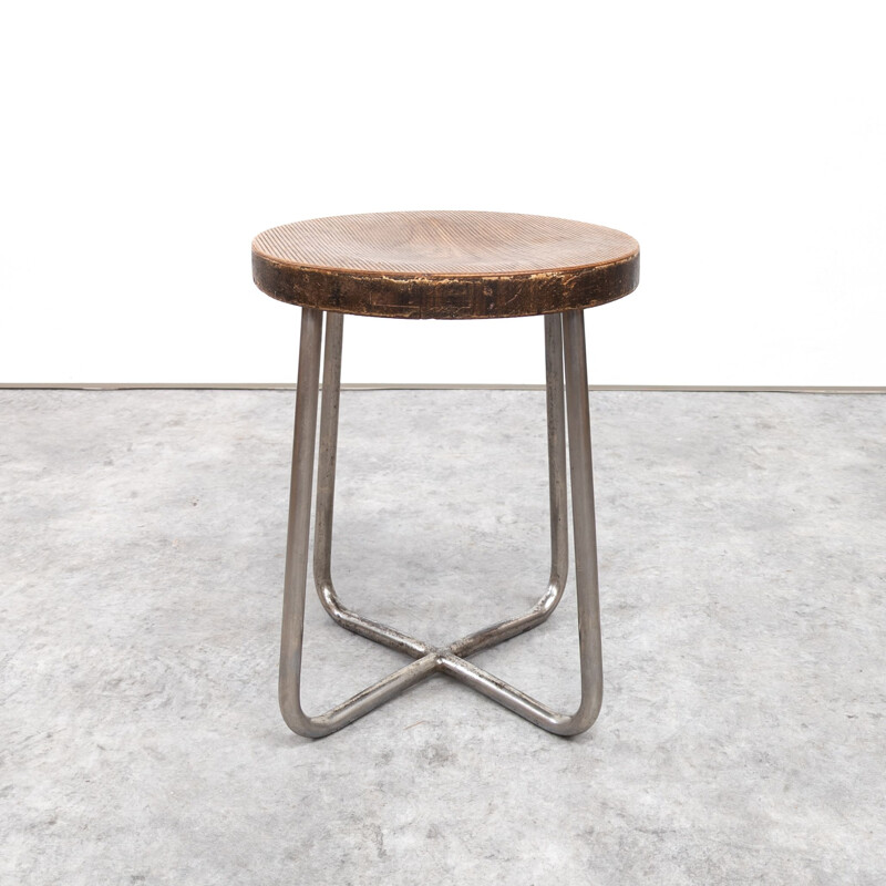 Vintage Bauhaus tubular steel stool Hn 6 by Mücke & Melder, Czechoslovakia 1930s