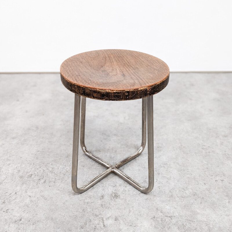 Vintage Bauhaus tubular steel stool Hn 6 by Mücke & Melder, Czechoslovakia 1930s