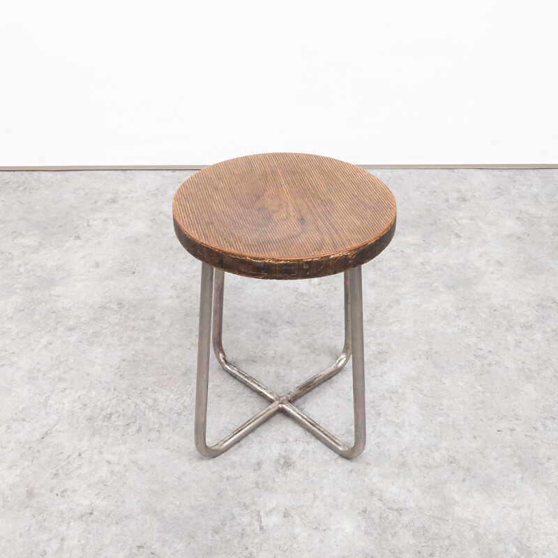 Vintage Bauhaus tubular steel stool Hn 6 by Mücke & Melder, Czechoslovakia 1930s