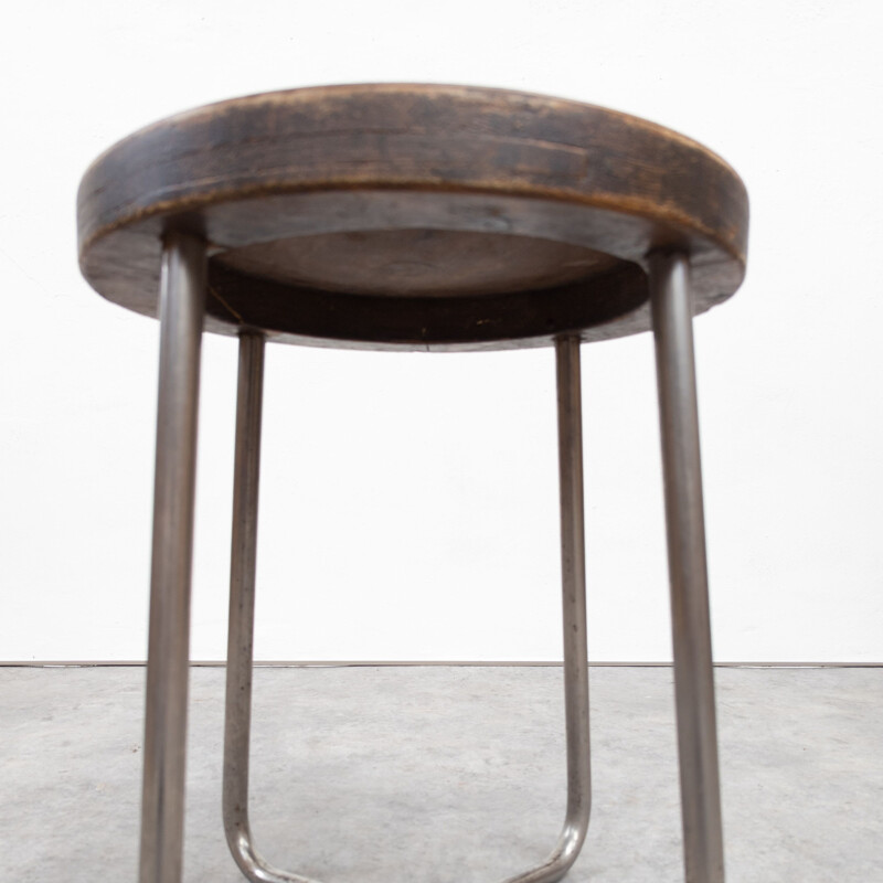 Vintage Bauhaus tubular steel stool Hn 6 by Mücke & Melder, Czechoslovakia 1930s