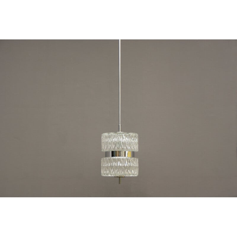 Vintage crystal glass and chrome pendant lamp, 1960s