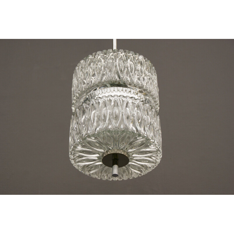 Suspension vintage en verre de cristal et chrome, 1960