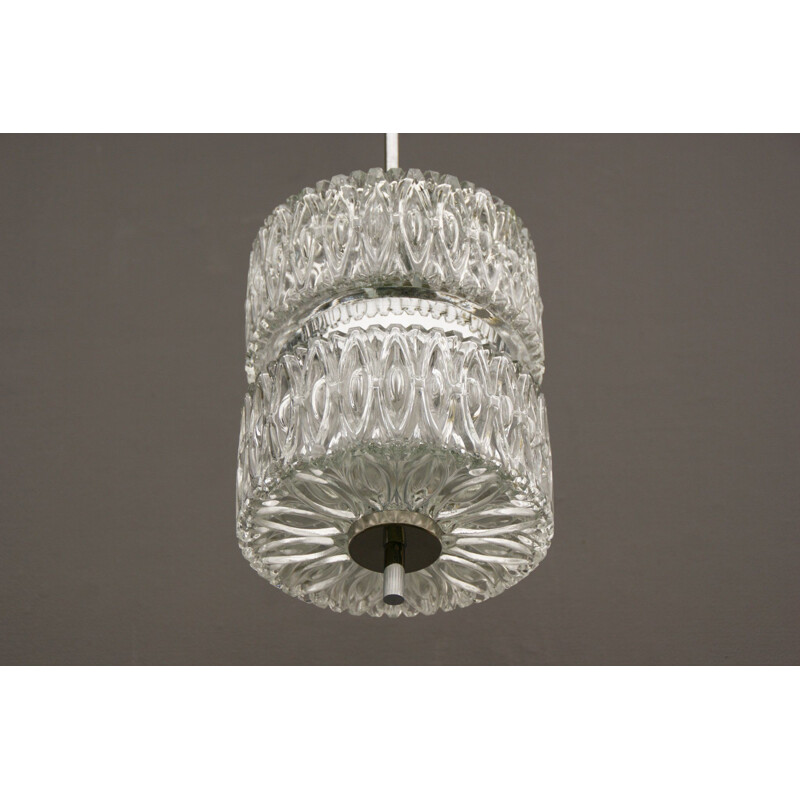 Vintage crystal glass and chrome pendant lamp, 1960s