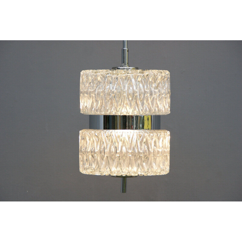 Vintage crystal glass and chrome pendant lamp, 1960s