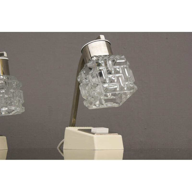 Pair of vintage table lamps in white crystal glass, 1960s
