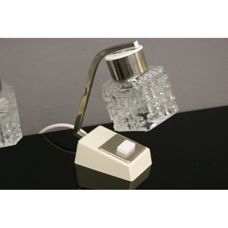 Pair of vintage table lamps in white crystal glass, 1960s
