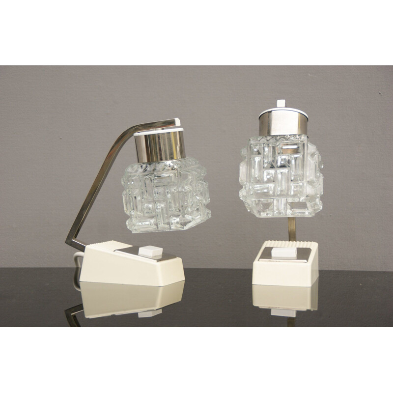 Pair of vintage table lamps in white crystal glass, 1960s