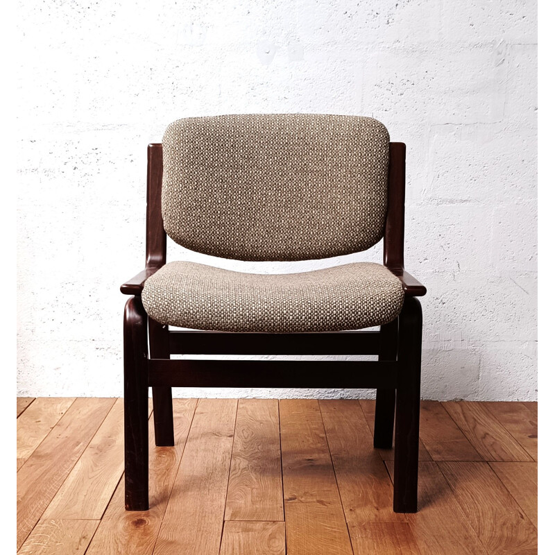 Vintage-Stuhl aus dunklem Holz und Wolle