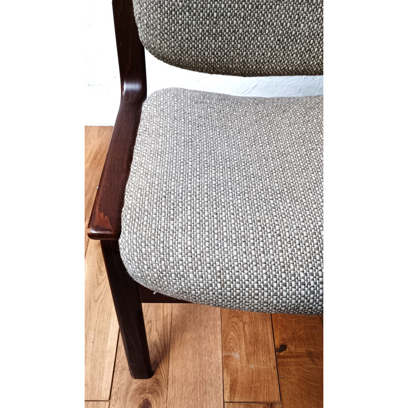 Vintage-Stuhl aus dunklem Holz und Wolle