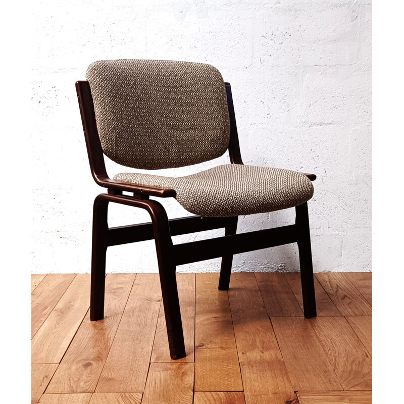 Chaise vintage en bois foncé et laine