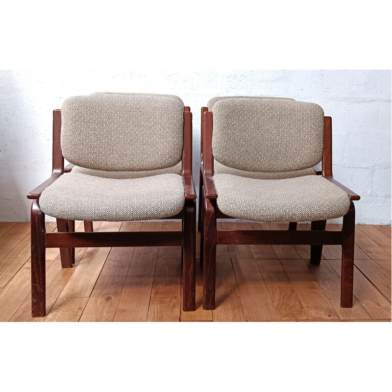 Vintage stoel in donker hout en wol