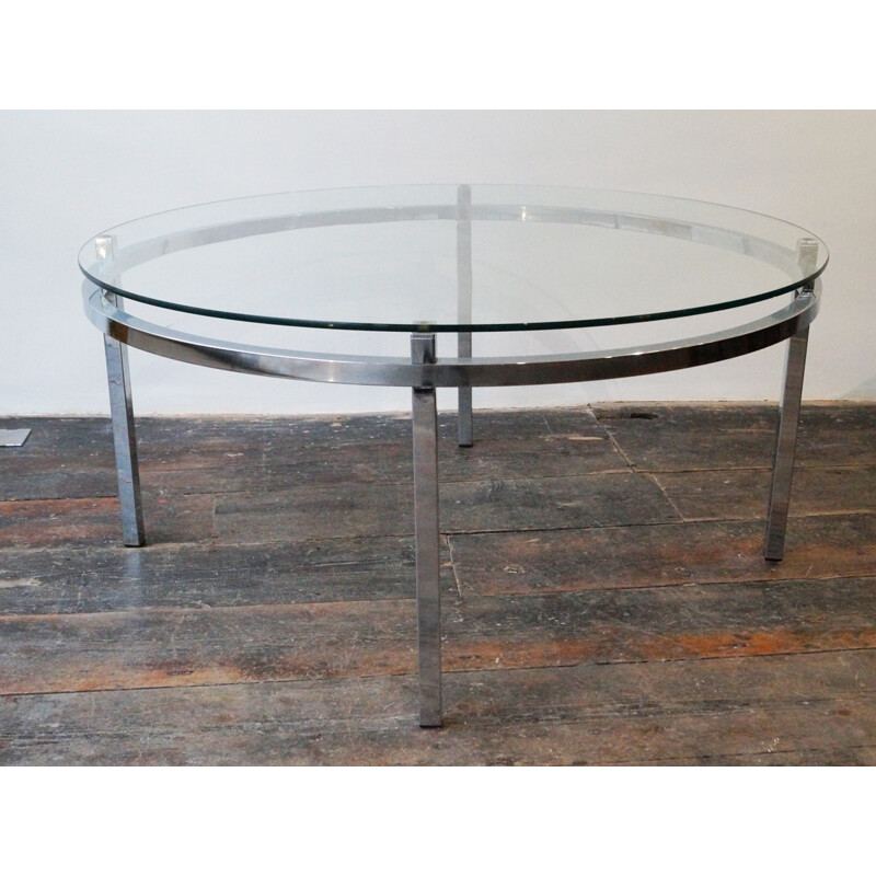 Belgium chromed metal and glass coffee table - 1970s