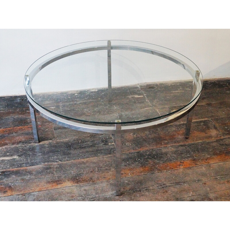 Table basse ronde en verre et métal chromé - 1970