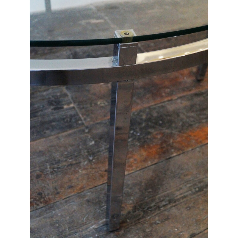 Belgium chromed metal and glass coffee table - 1970s