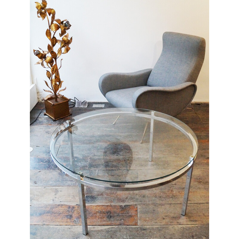 Belgium chromed metal and glass coffee table - 1970s