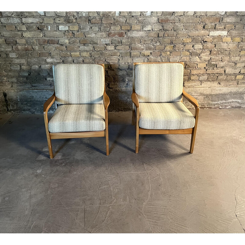 Pair of vintage armchairs in solid beechwood