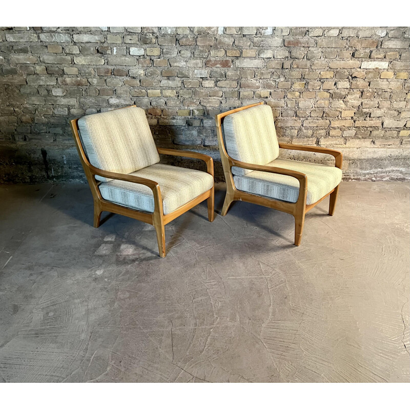 Pair of vintage armchairs in solid beechwood