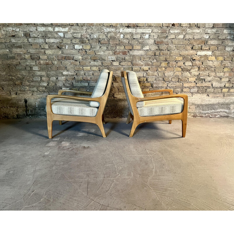 Pair of vintage armchairs in solid beechwood
