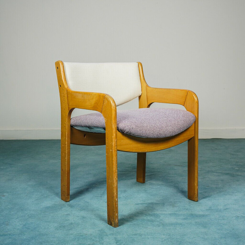 Par de cadeiras de escritório em madeira vintage e tecido, 1970
