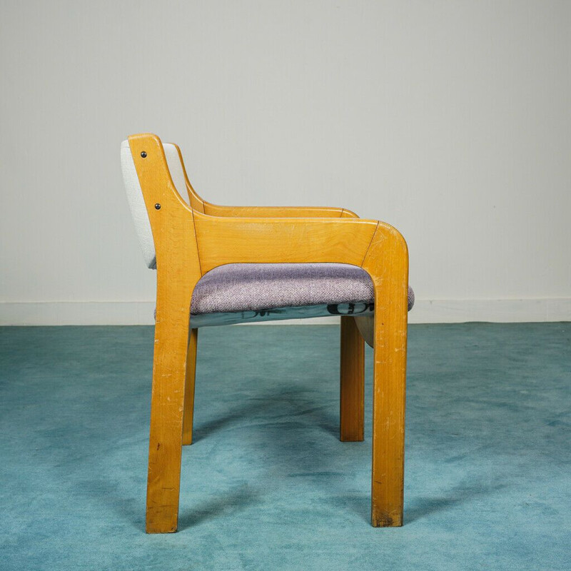 Pair of vintage office armchairs in wood and fabric, 1970s