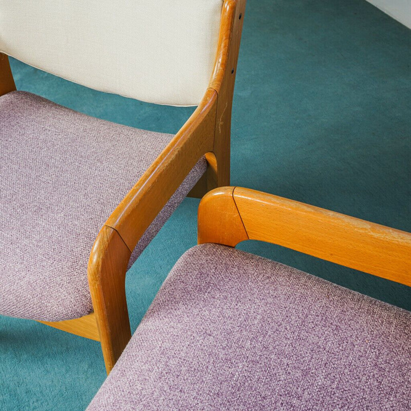 Pair of vintage office armchairs in wood and fabric, 1970s
