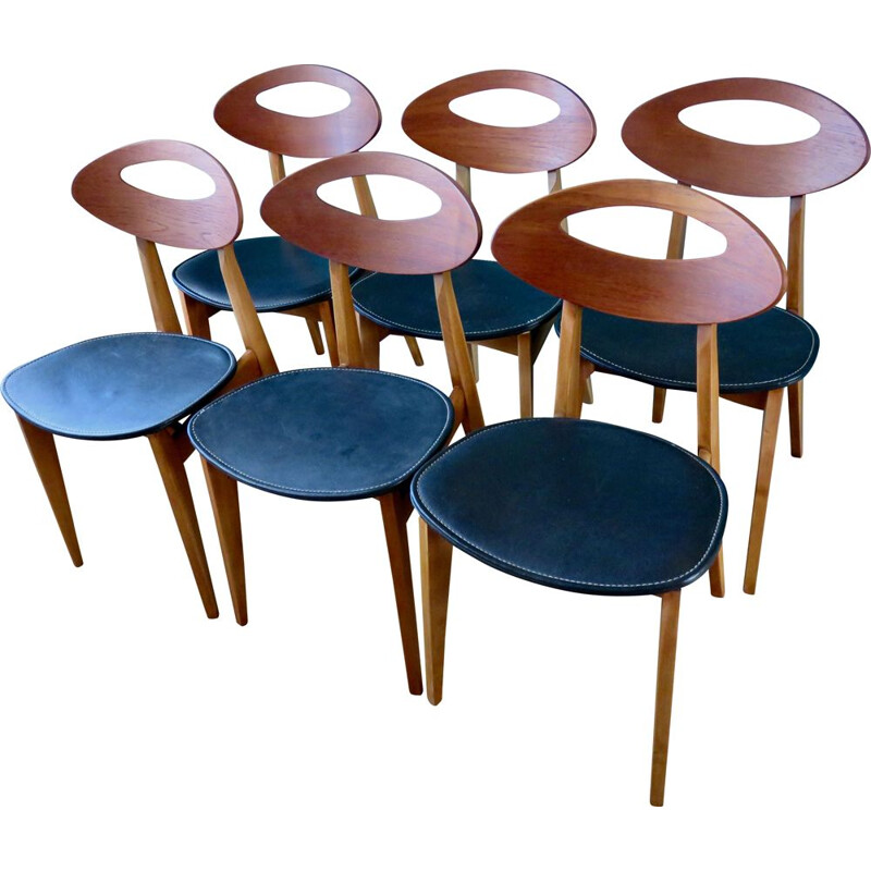6 Vintage-Stühle von Roger LANDAULT für Sentou, Frankreich 1950